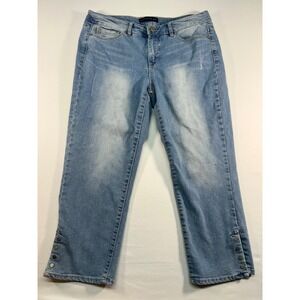 Code Bleu Women Light Wash Straight Leg Crop Jeans Button Hem Size 12